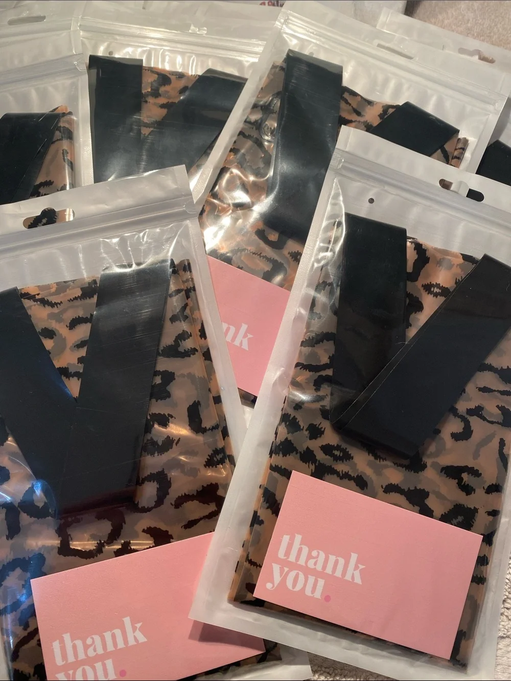 Leopard Print Packing Bags with Black Handles 10 Thank You Accent NWT